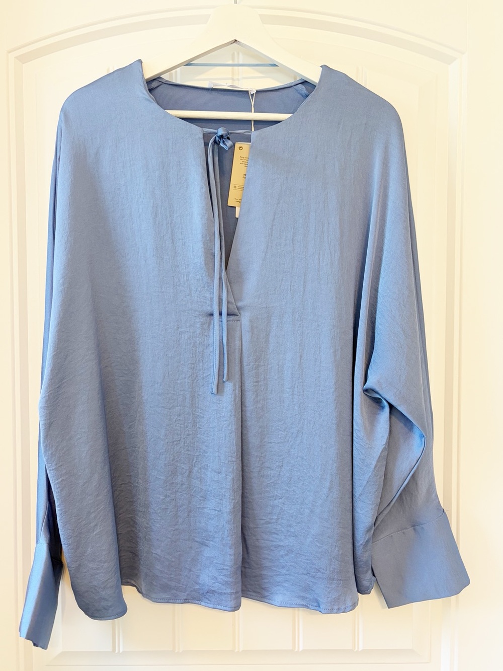 NWT Mango Flowy Satin Blouse, Pale Blue